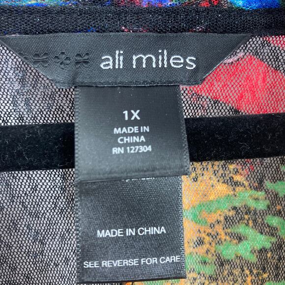 Ali Miles Floral Art to Wear Open Front Liquid Knit Colorful Fairy Cardigan 1X - Picture 4 of 7